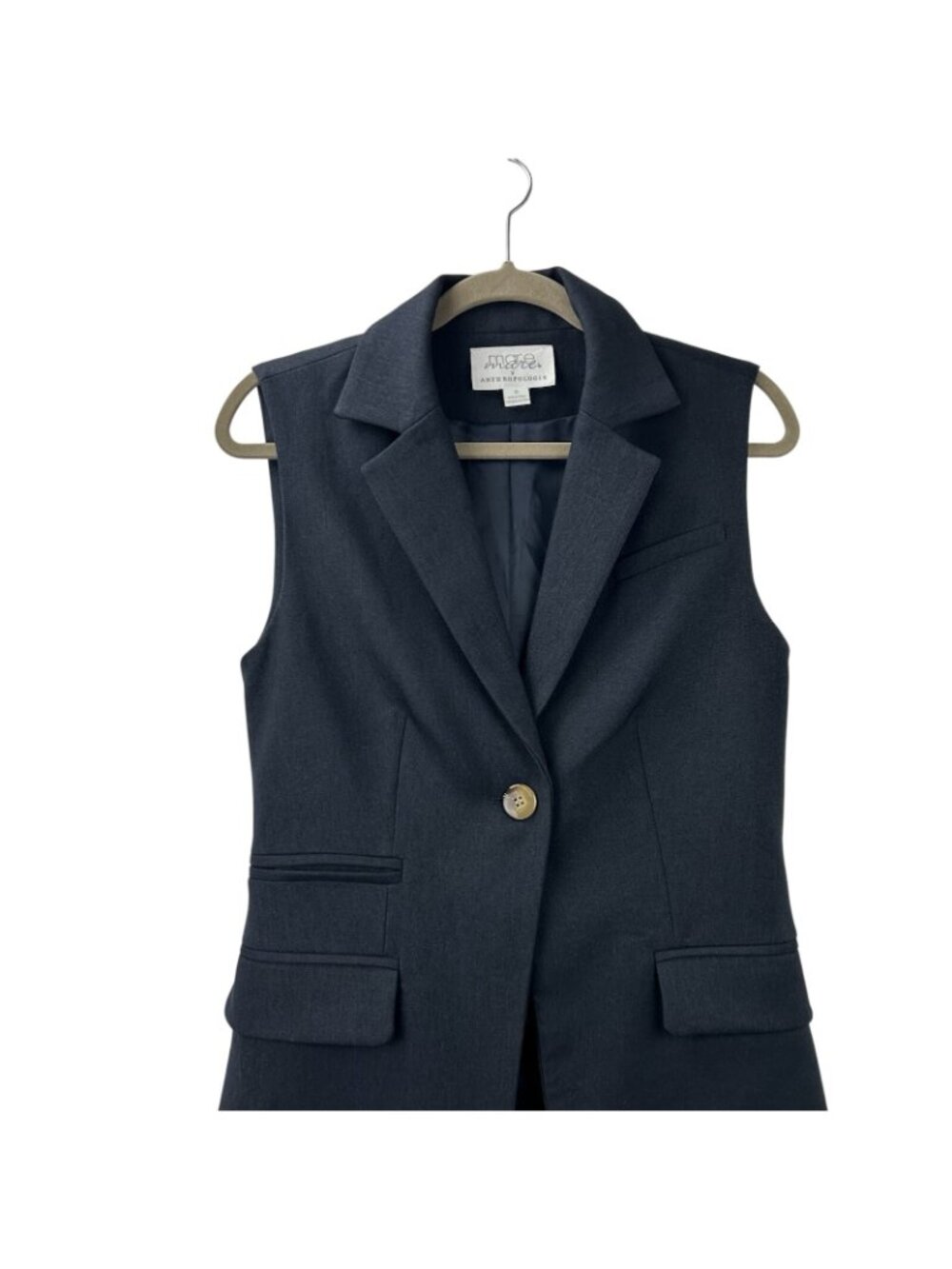 MARE MARE X ANTHROPOLOGIE Women’s Small Navy/Marin Long-line Button Dressy Vest - Picture 16 of 16